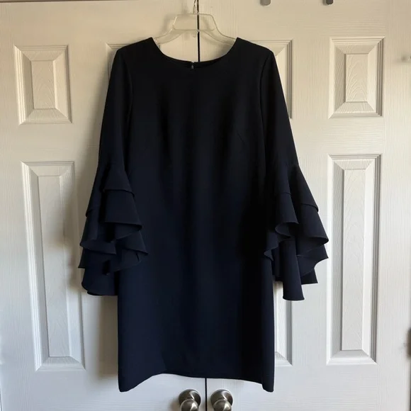 Milly Dress Navy Bell Sleeves - Picture 5 of 6